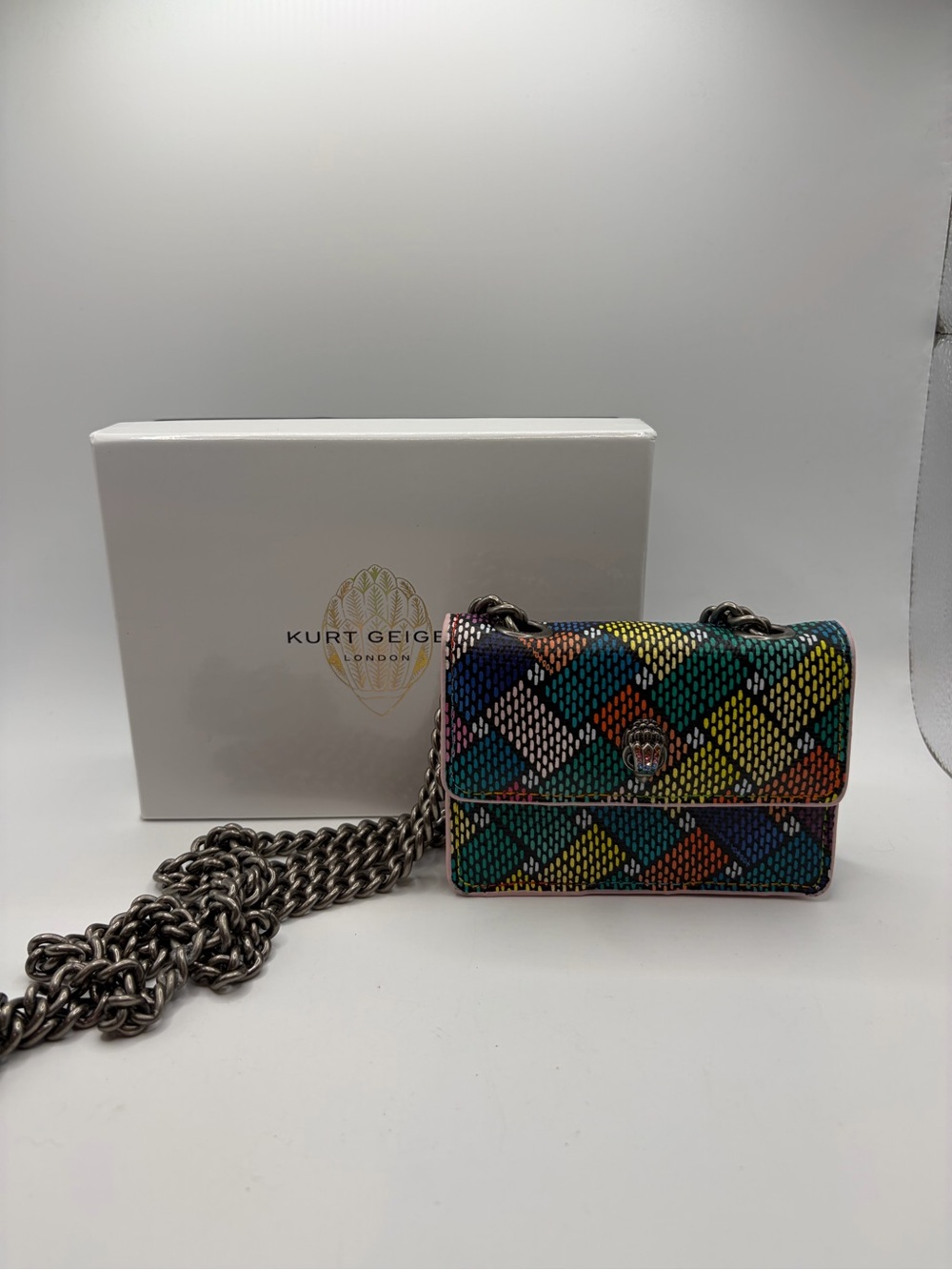 Kurt Geiger Multicolor Diamond-Print Mini Chain Bag